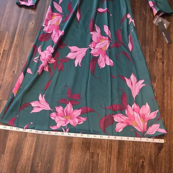 Maggy London Dress Womens 4 Green Pink Floral Midi Twist Front Long Sleeve NWT - Picture 5 of 12